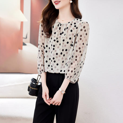KQ-90627夏季新款女士衬衫夏装圆点真丝衫遮肚减龄上衣小衫桑蚕丝 商品图1