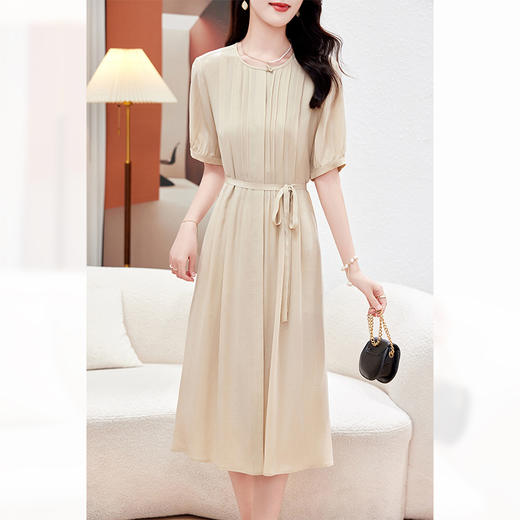 KQ-P09080     03双绉真丝法式气质端庄大气质桑蚕丝短袖连衣裙子女夏季显瘦裙子 商品图2
