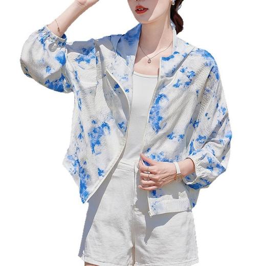 KQ-A31011休闲真丝短外套女2025春夏新款连帽印花上衣宽松桑蚕丝防晒衣 商品图4
