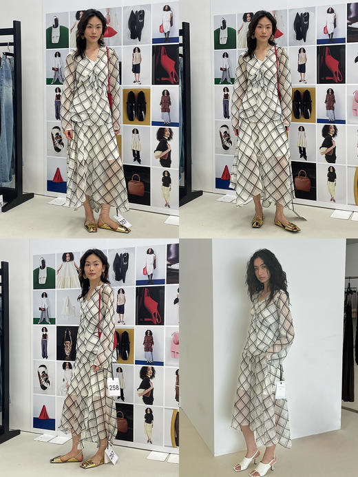 HIDEMI “我们做印花 ”系列原创手绘格纹清透薄纱缎上衣半裙套装 商品图2