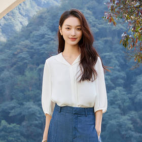玳莎重磅真丝翻领衬衫女2025年夏季新款22姆米桑蚕丝七分袖上衣  FB31302