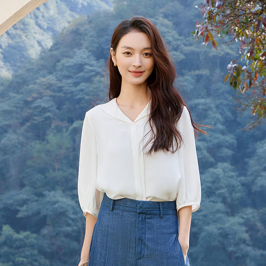 玳莎重磅真丝翻领衬衫女2025年夏季新款22姆米桑蚕丝七分袖上衣  FB31302 商品图0