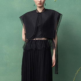 【林栖设计小店】走秀同款真丝香云纱马甲蕾丝盘扣系带2025夏季新品披肩女1952376