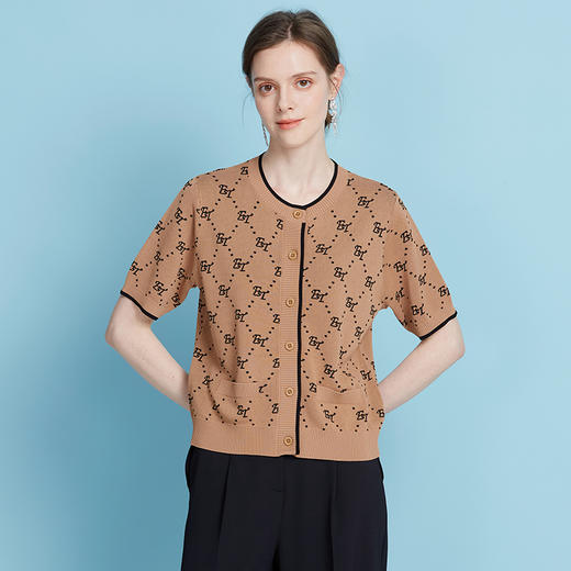 EITIE爱特爱精致绣花通勤百搭柔软舒适短袖针织开衫2025夏季新款针织衫B2501612 商品图5