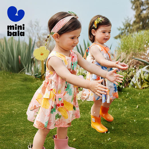 迷你巴拉纯棉连衣裙女童儿童泡泡纱透气甜美A摆艺术无袖 商品图1