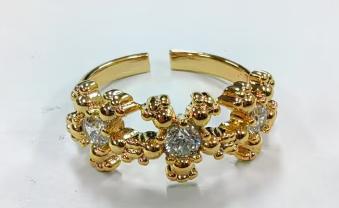 （文创）NNF-18K镀金花朵镶钻开口戒指(MA01102) 商品图0