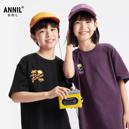 【热卖🔥亲子装】【凉感弹力棉】男女童圆领SORONA短袖针织衫夏季新款安奈儿童装小程序专享EM521150 商品图3