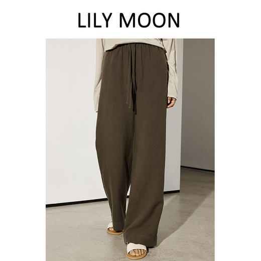 【75%天丝+25%亚麻】LILY MOON天丝亚麻松紧腰抽绳阔腿裤LM1228 商品图3