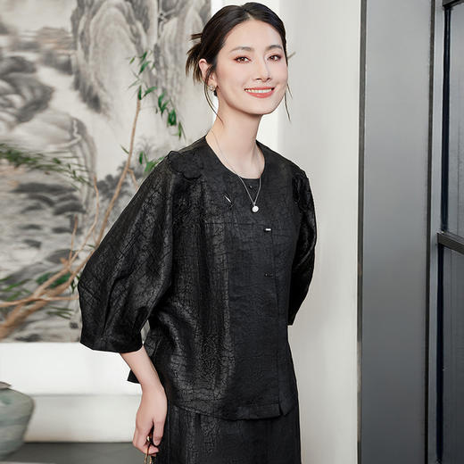 KQ-54822+54816香云纱真丝上衣女品牌两件套装桑蚕丝中式唐装2025新款七分袖夏季 商品图1