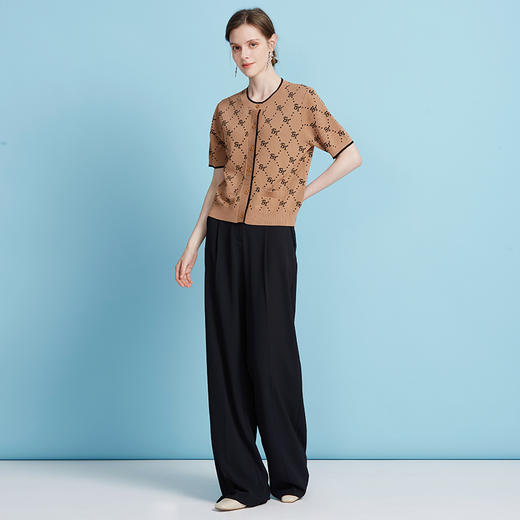 EITIE爱特爱精致绣花通勤百搭柔软舒适短袖针织开衫2025夏季新款针织衫B2501612 商品图2