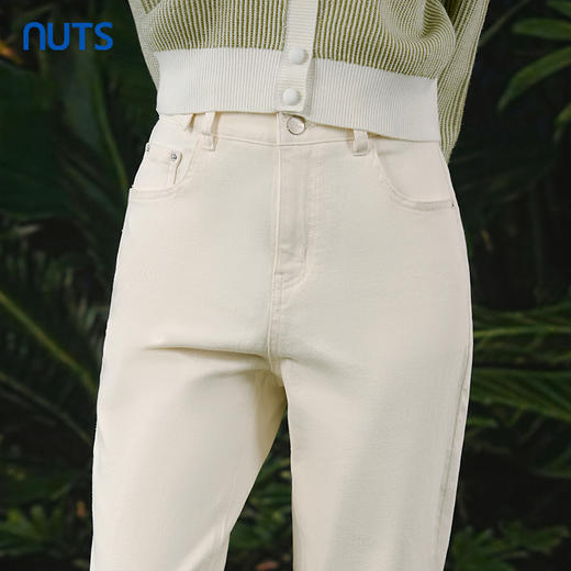 NUTS春秋新款白色高腰直筒显瘦气质时尚九分牛仔裤女413112235 商品图3