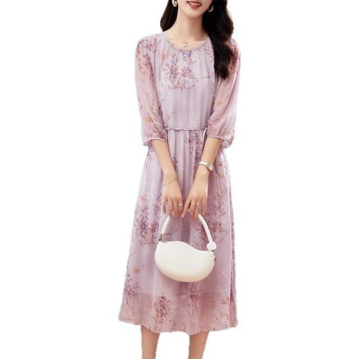 KQ-PZ09186真丝连衣裙夏装气质大码中长宽松系带垂顺16姆米桑蚕丝乔其纱 商品图4