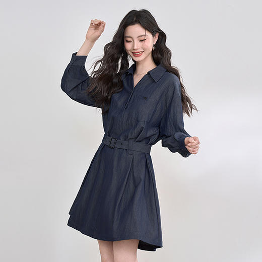 韩系复古高级感通勤气质衬衫裙女长袖连衣裙配腰带V0250139 商品图2