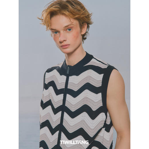 启世录TIWILLTANG“鼓屿浪影”鼓波针织毛衫背心撞色拉链无袖上衣 商品图1