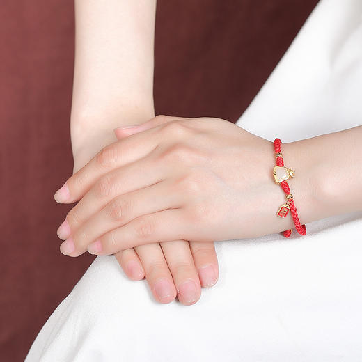 S925纯银镀金和田玉蛇手绳，原创手工红绳编织设计福字银手链CW- SS00423 商品图3