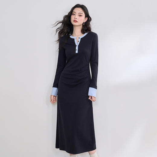 MIU系学院风拼色设计感收腰针织连衣裙女修身长裙V0350176 商品图3