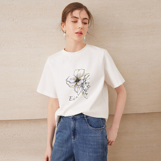 EITIE爱特爱夏日舒适休闲风花朵印花宽松短袖T恤年夏季新款B2502602 商品图2