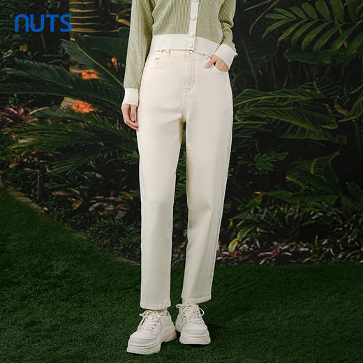 NUTS春秋新款白色高腰直筒显瘦气质时尚九分牛仔裤女413112235 商品图2