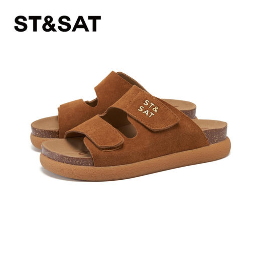 【牛反绒】星期六复古褐棕魔术贴外穿凉拖SSD2110390 商品图9