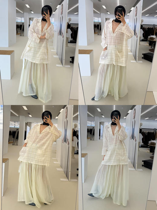 HIDEMI进口醋酸纱线色织混纺半手工打缆高腰设计感压褶工艺裙裤阔腿裤 乌木棕/杏仁绿 商品图1