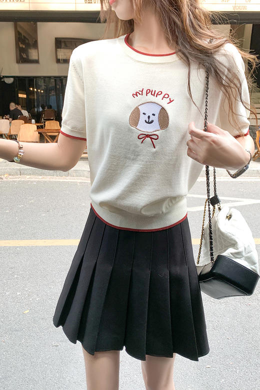 【129元任选2件】现货！小狗刺绣短袖针织T 商品图5