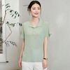 KQ-54832真丝短袖女装t恤夏季2025小个子港风短款polo上衣.桑蚕丝衬衫时尚 商品缩略图0