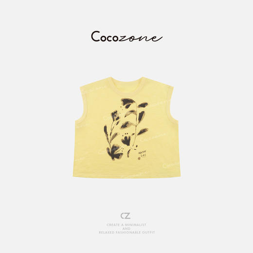 COCO ZONE 刘一一【水墨花】全棉高支高密圆领无袖背心T恤CD2A0652 商品图0