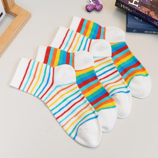 【6双6折】中童春夏薄袜子中筒彩条童袜时尚棉袜【2双装 2513207】 商品图1