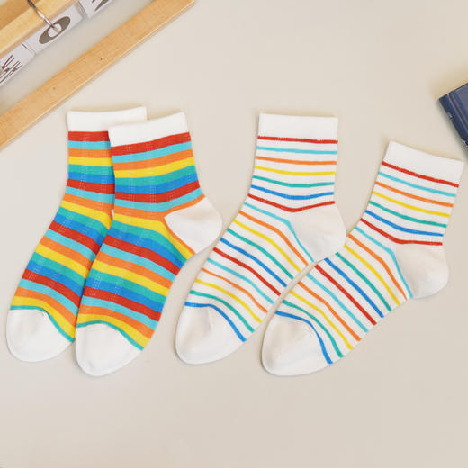 【6双6折】中童春夏薄袜子中筒彩条童袜时尚棉袜【2双装 2513207】 商品图0