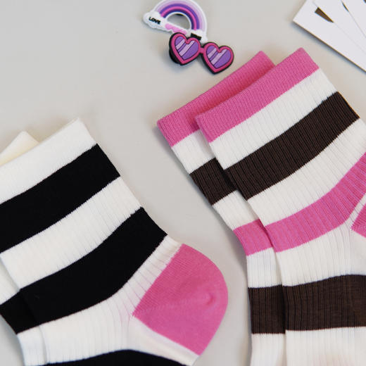 【6双6折】女士春夏时尚薄袜条纹棉袜中筒袜子女袜【2双装 2512205】 商品图2