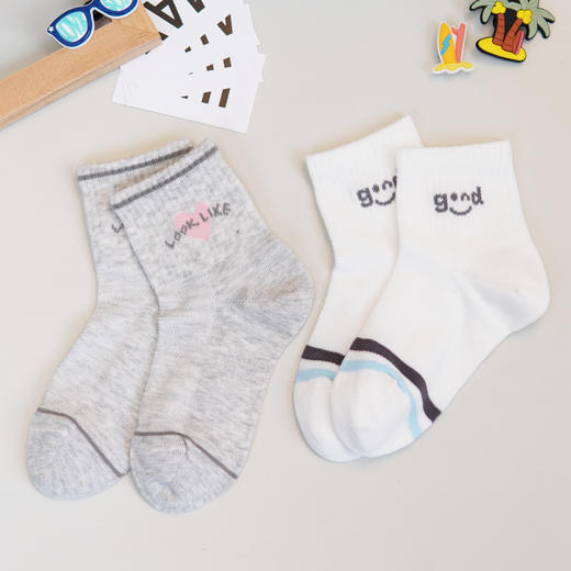 【6双6折】中童夏季网面棉袜透气吸汗舒适女童短筒袜男宝【2双装 2513209】 商品图1