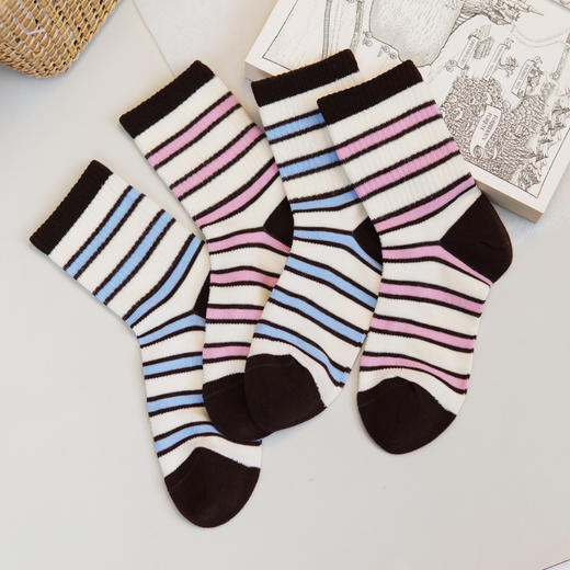 【6双6折】大童春夏薄袜子条纹时尚棉袜女童袜子男宝学生袜【2双装 2513215】 商品图3