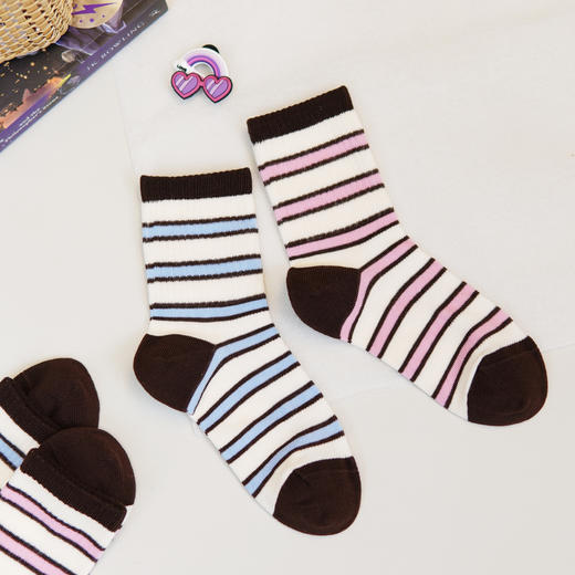 【6双6折】大童春夏薄袜子条纹时尚棉袜女童袜子男宝学生袜【2双装 2513215】 商品图1