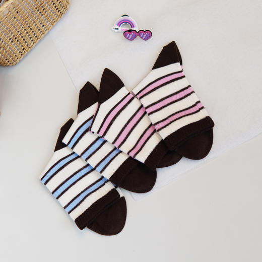 【6双6折】大童春夏薄袜子条纹时尚棉袜女童袜子男宝学生袜【2双装 2513215】 商品图2