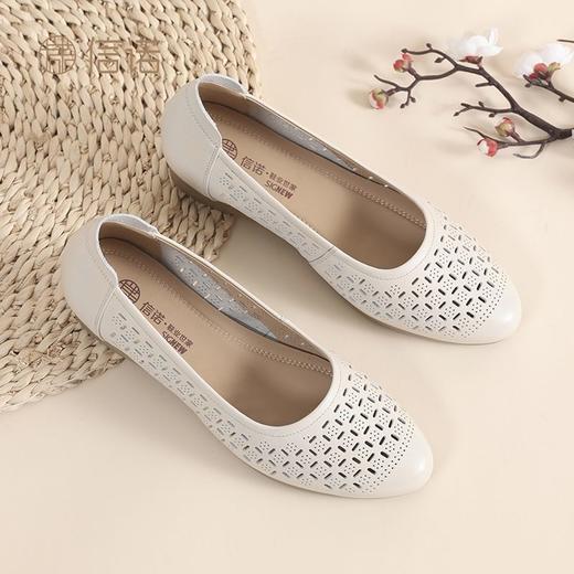 信诺真皮夏季新款平底洞洞鞋软底舒适透气镂空单鞋妈妈凉鞋女鞋子X5C134-86 商品图5