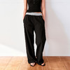 NUTH撞色腰头宽松直筒尼龙休闲裤女 灰色/黑拼灰色 商品缩略图2