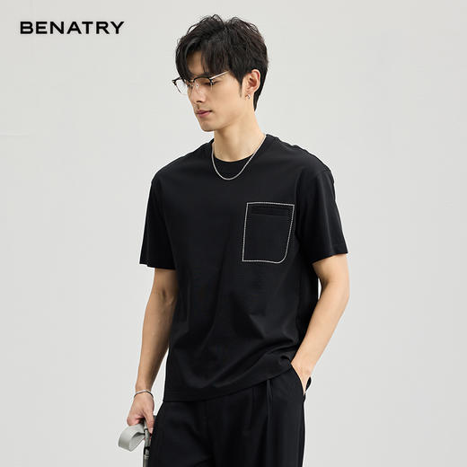 贝纳川醋酸莫代尔绣口袋短袖T恤ECF114005 商品图9