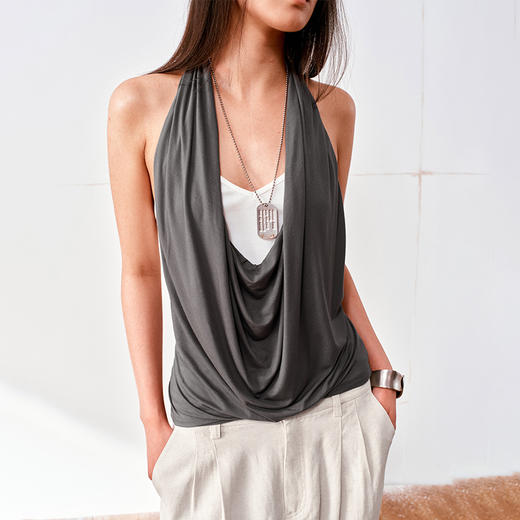 NUTH荡领假两件拼色挂脖吊带背心 商品图1