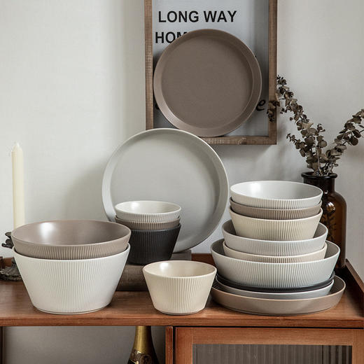 【出口简约浮雕餐具】日式简约浮雕餐具汐雾陶瓷碗盘子组合高颜值纯色哑光餐具跨境出口 商品图1