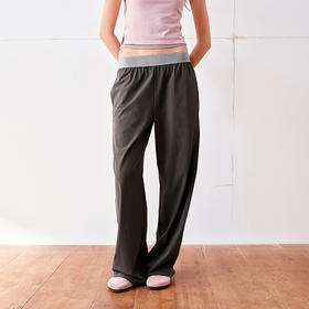 NUTH撞色腰头宽松直筒尼龙休闲裤女 灰色/黑拼灰色