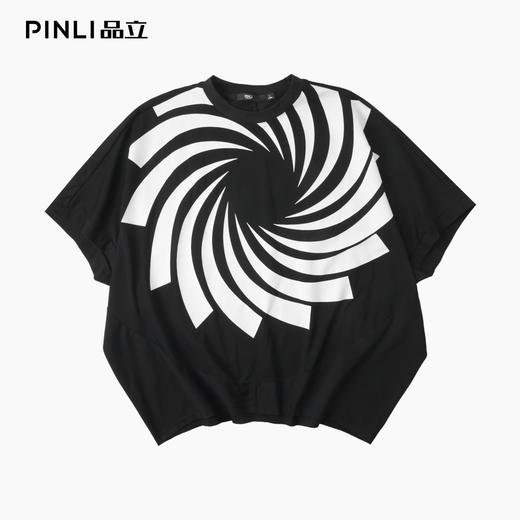 PINLI品立2025夏季新款潮牌手工印花短袖T恤男士小众宽松休闲上衣B252111029 商品图4