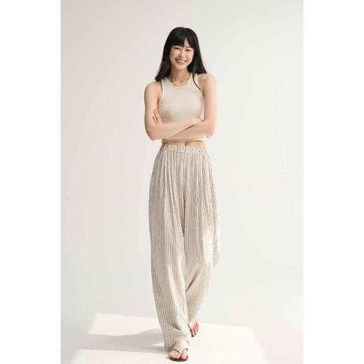 MAISON CECILE亚麻条纹松紧腰实穿百搭松弛感懒人神裤 商品图0