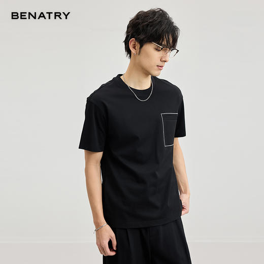 贝纳川醋酸莫代尔绣口袋短袖T恤ECF114005 商品图10