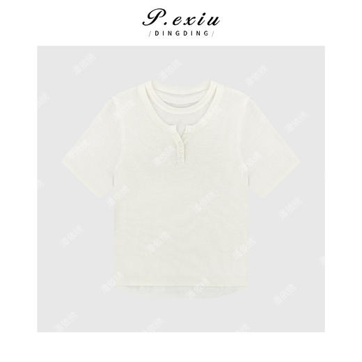 04-3潘依绣丁丁宠粉羊-毛双重领设计感假两件正肩短袖 ZZ0802 商品图1