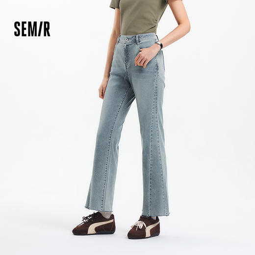 森柔牛仔|森马牛仔裤女小个子九分裤2025夏季新款毛边喇叭裤时髦 商品图1