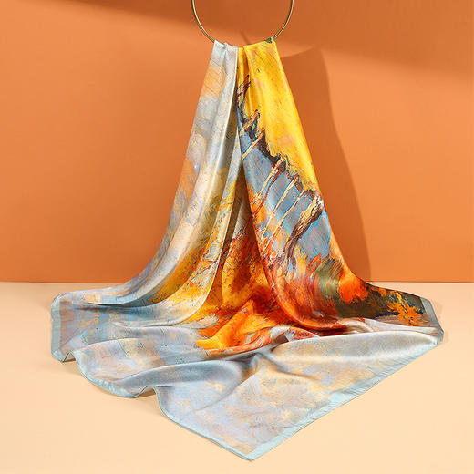 高级感真丝丝巾90春秋女士大方巾防晒新款素绉缎桑蚕丝高档伴手礼百搭丝巾夏季配饰新款爆款夏季披风丝巾 商品图1