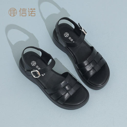 信诺真皮舒适凉鞋女2025夏新款厚底外穿轻便猪笼鞋透气露趾妈妈鞋X5L033-97 商品图5