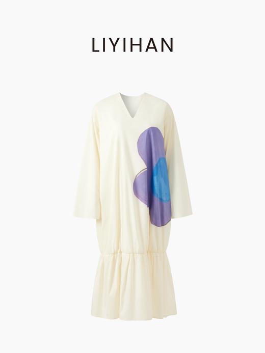 LIYIHAN花影 | 25春纯棉V领大花朵连衣裙廓形抽褶直筒裙子时尚感 商品图0
