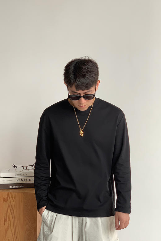 徐太浪260g透气纯棉基础款长袖T恤男夏季宽松休闲圆领打底衫上衣 商品图4