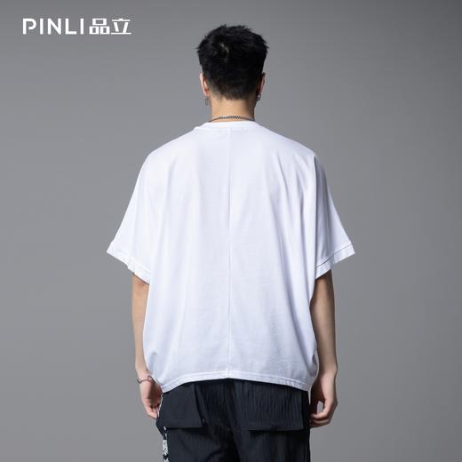 PINLI品立2025夏季新款潮牌手工印花短袖T恤男士小众宽松休闲上衣B252111029 商品图3